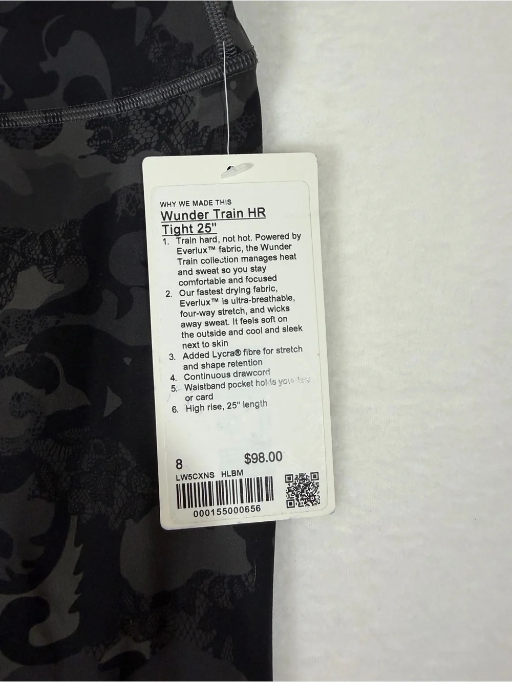New with Tags Women’s Lululemon Wunder Train Leggings in Black Floral Lace 25”